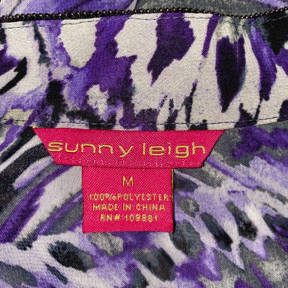 Sunny Leigh Popover Top Abstract Feathery Print Top M - Picture 5 of 5
